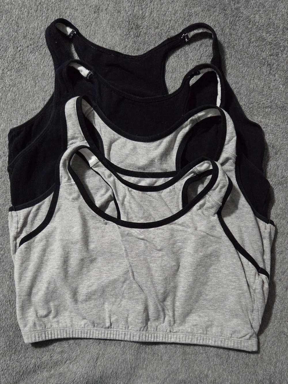 4 Racerback Sports Bras in Black and Heather Gray (Fruit of the Loom)